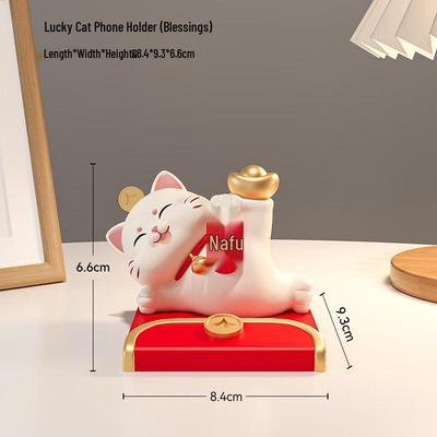 Healing Lucky Cat Resin Phone Stand & Desk Ornament