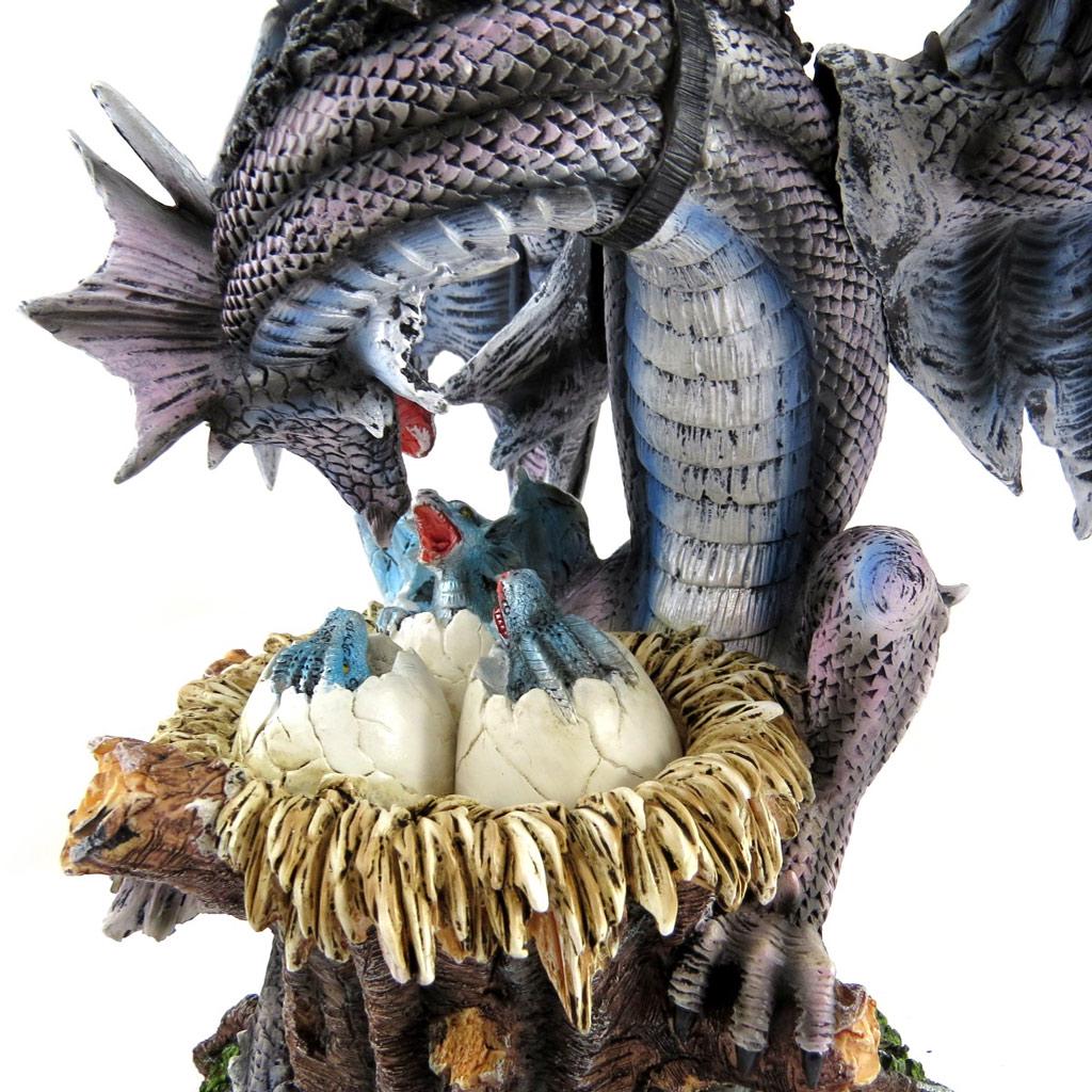 Les Trésors De Lily [L8838] - Figurine 'Mystical Dragon and Its Little Ones' Grey-blue - Height 38 Cm