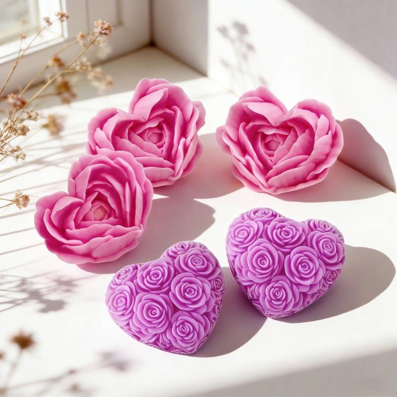 2Pcs Flower Heart Silicone Molds Food Grade Silicone Temperature Resistant for Candle Soap Chocolate Cake Baking Molds