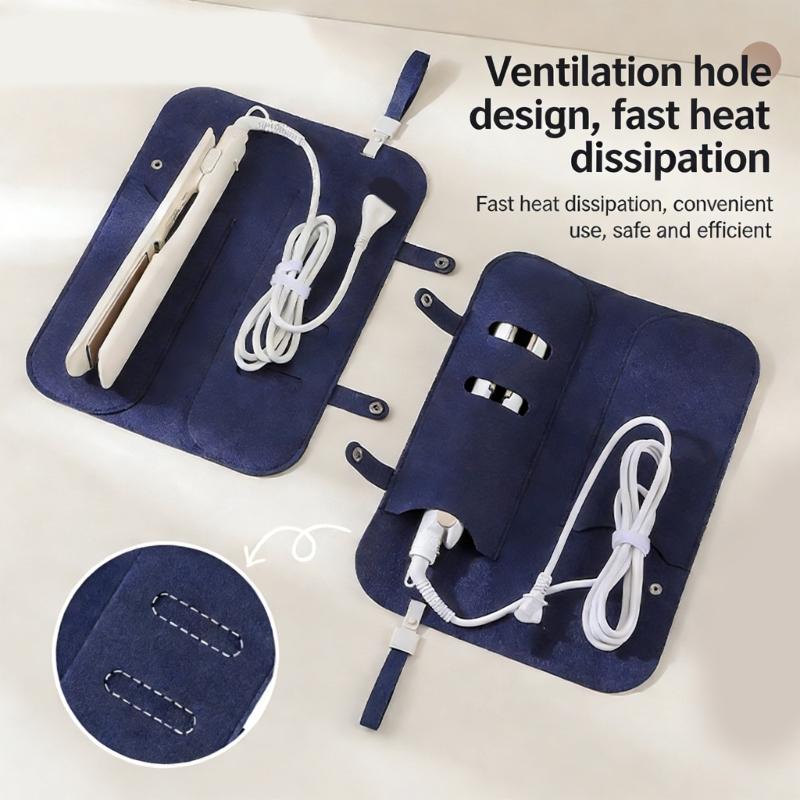 Easy Carry Portable Hanging Felt Storage Bag With Thermal Protective For Hair Curling Iron Travel Organizers