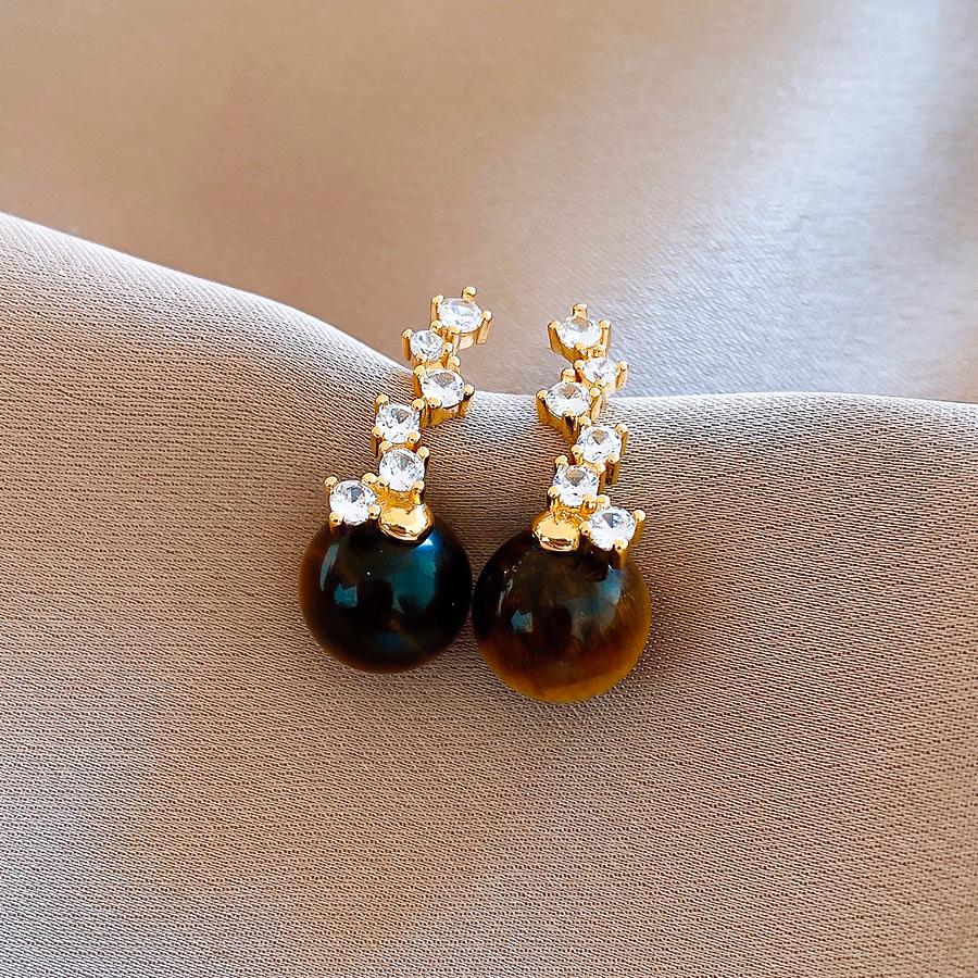

18k electroplated zircon geometric tiger s eye earrings light luxury stud earrings retro temperament exquisite earrings