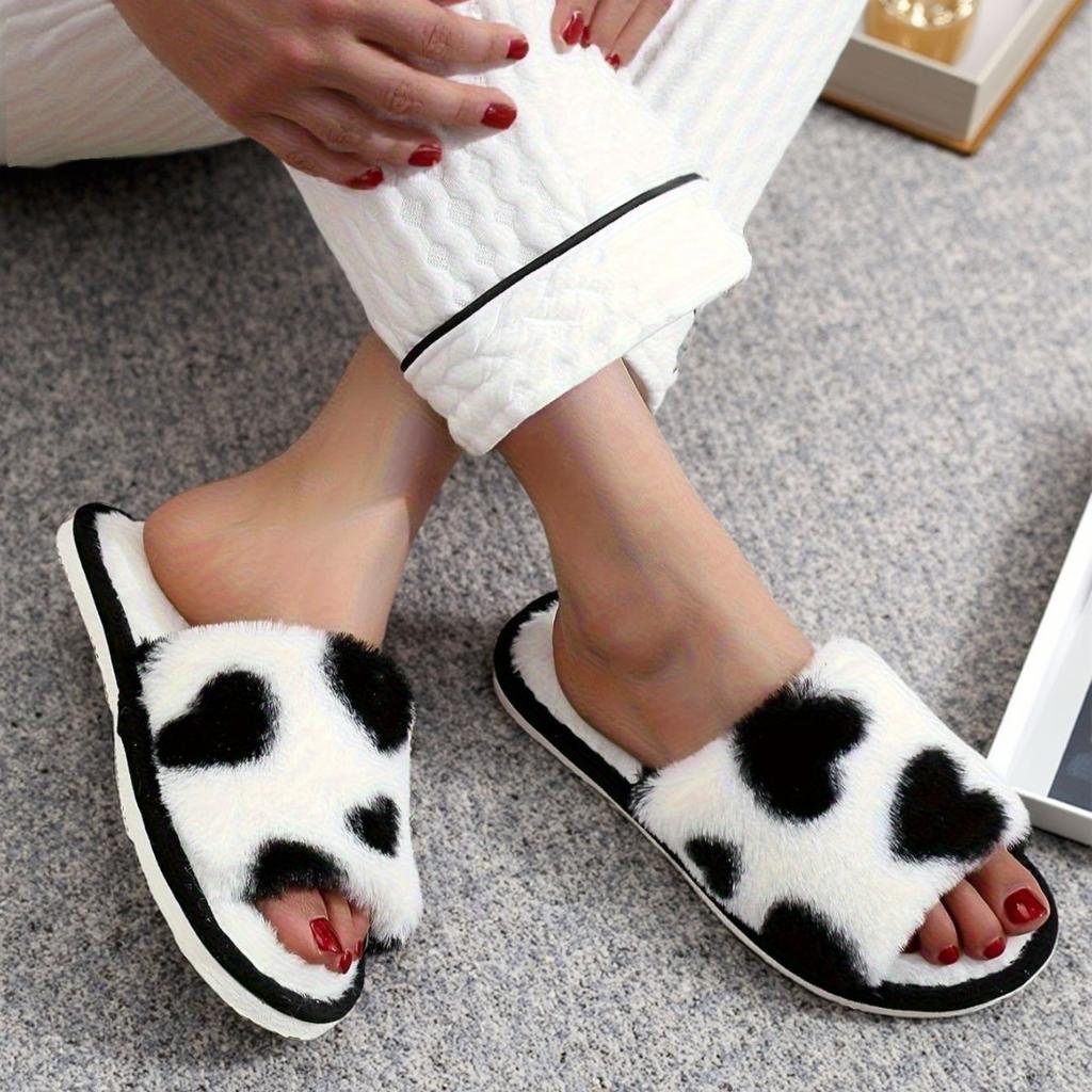 Fashion Women's Autumn Colorful Low Platform Plush Slippers Love Print Fluffy Cotton Shoes Casual Home Woman Man zapatos de mujer