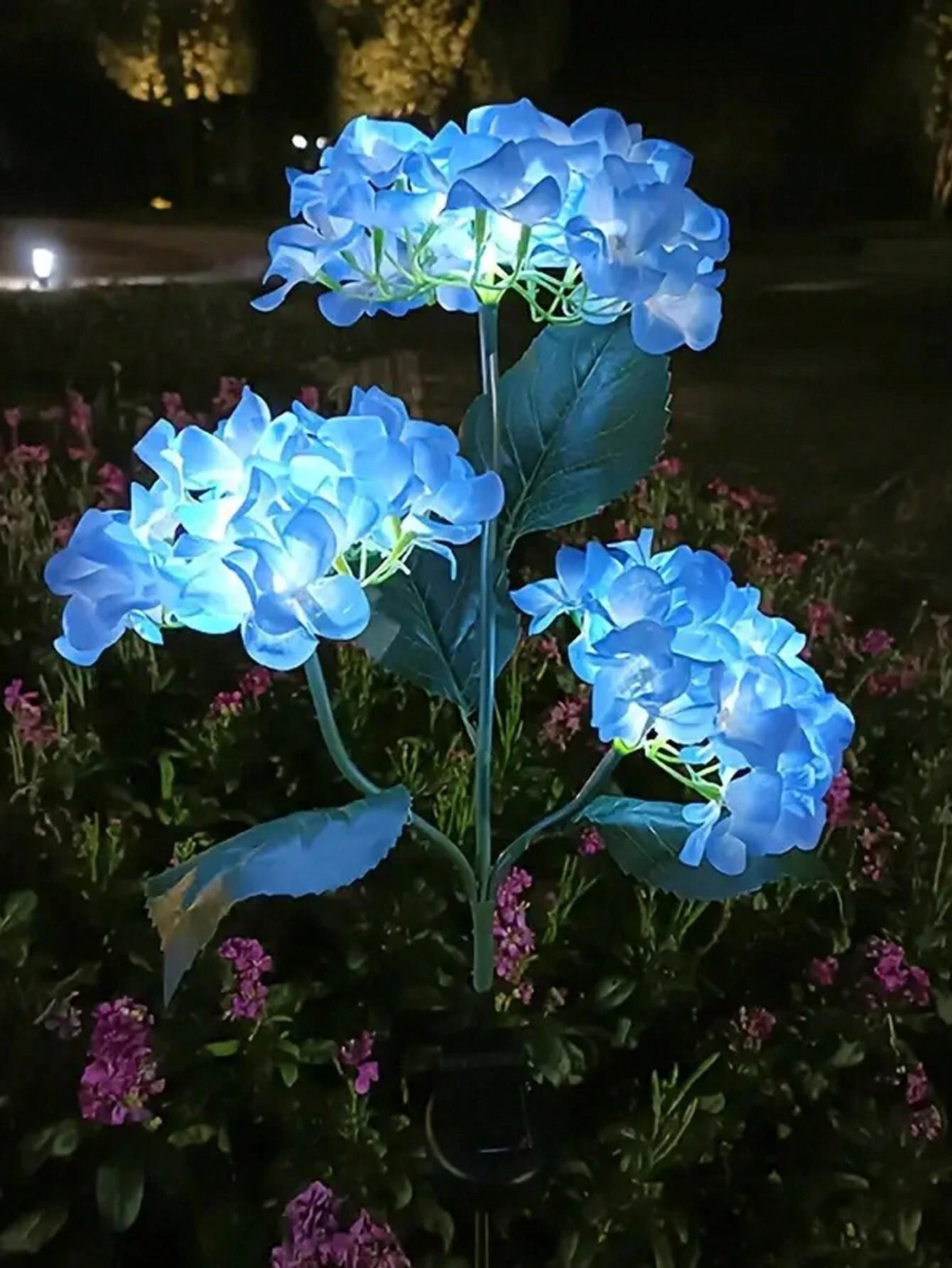 

3 head Solar hydrangea flower lights LED simulation flower ground plug lamp outdoor lighting garden park garden decoration 3 Head