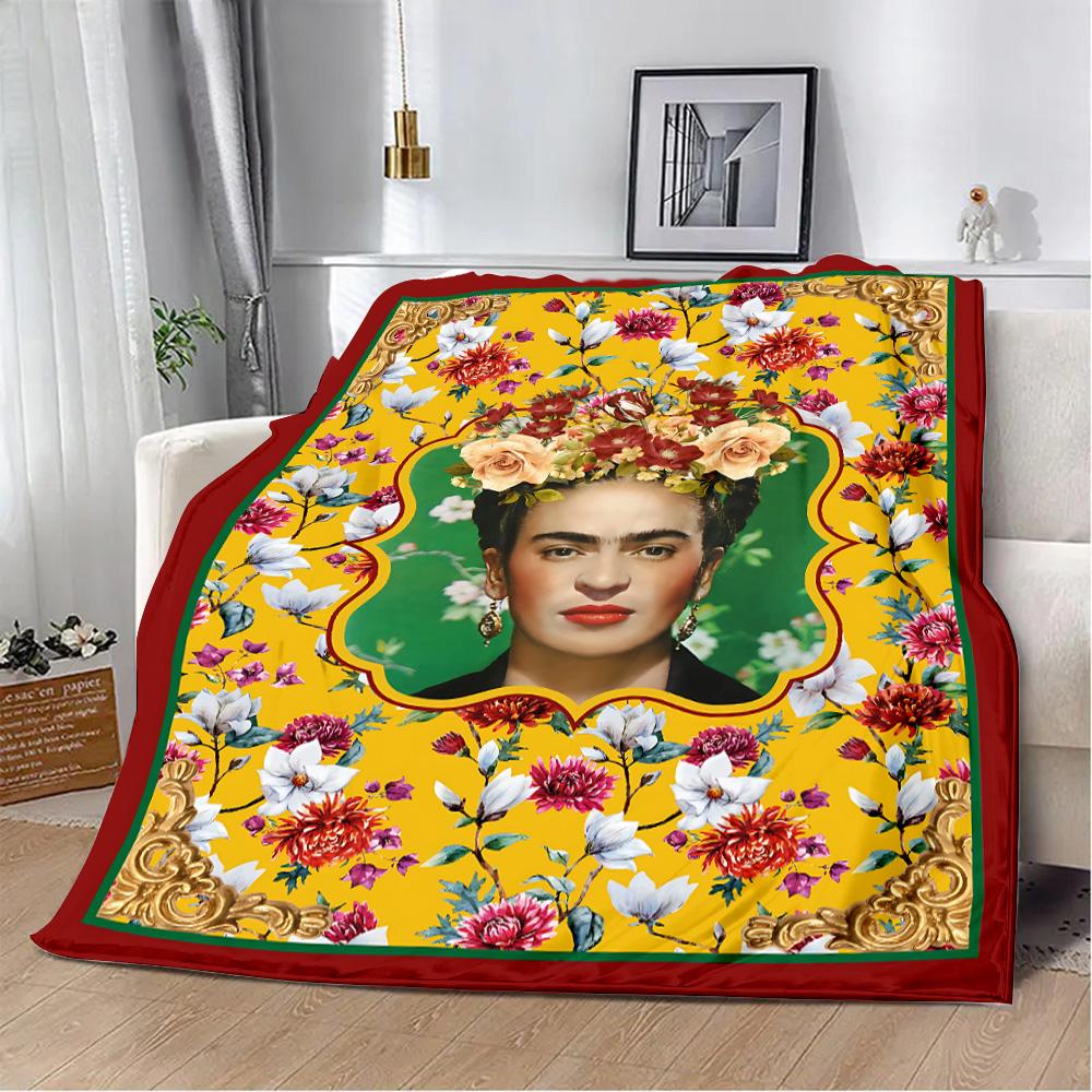 Cartoon F-Frida Printed Blanket Picnic Blankets Warm Blanket Soft and Comfortable Blanket Home Travel Birthday Gift