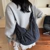 Koreanischer Ins Fauler Stil Kuhhorn Tasche Große Kapazität Leinwandtasche Falten Karo Pendeln Schulter Crossbody Tasche für Damen