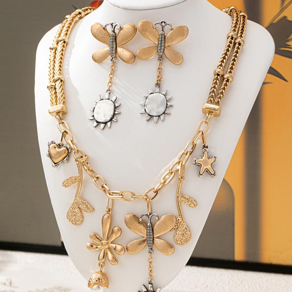 ZA New Personalized Exaggerated Petal Butterfly Pendant Necklace Earrings Temperament Jewelry