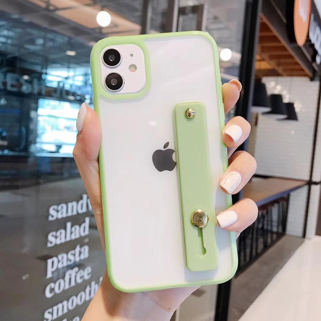 Candy color frame transparent TPU mobile phone case, suitable for 13pro Apple xsmax mobile phone case XR with wrist strap 12p.