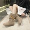 Retro ethnic small pendant small short boots women's 2025 new autumn and winter sleeve round head stacking boots slim short boots