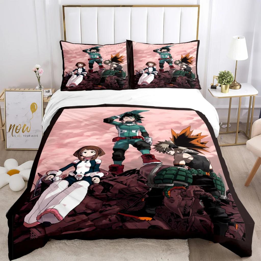 Pościel z nadrukiem anime My Hero do sypialni Miękkie nowoczesne narzuty Wygodna poszewka na kołdrę dla dzieci Poszewka na kołdrę i poszewka na poduszkę