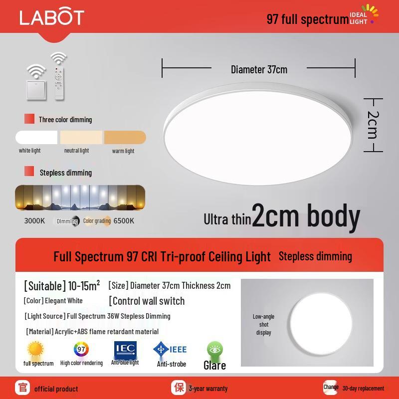 LED Ceiling Light: Three-Proof, Modern Minimalist Design for Bedroom, Balcony, Bathroom - Eye-Protective, Round Main Light