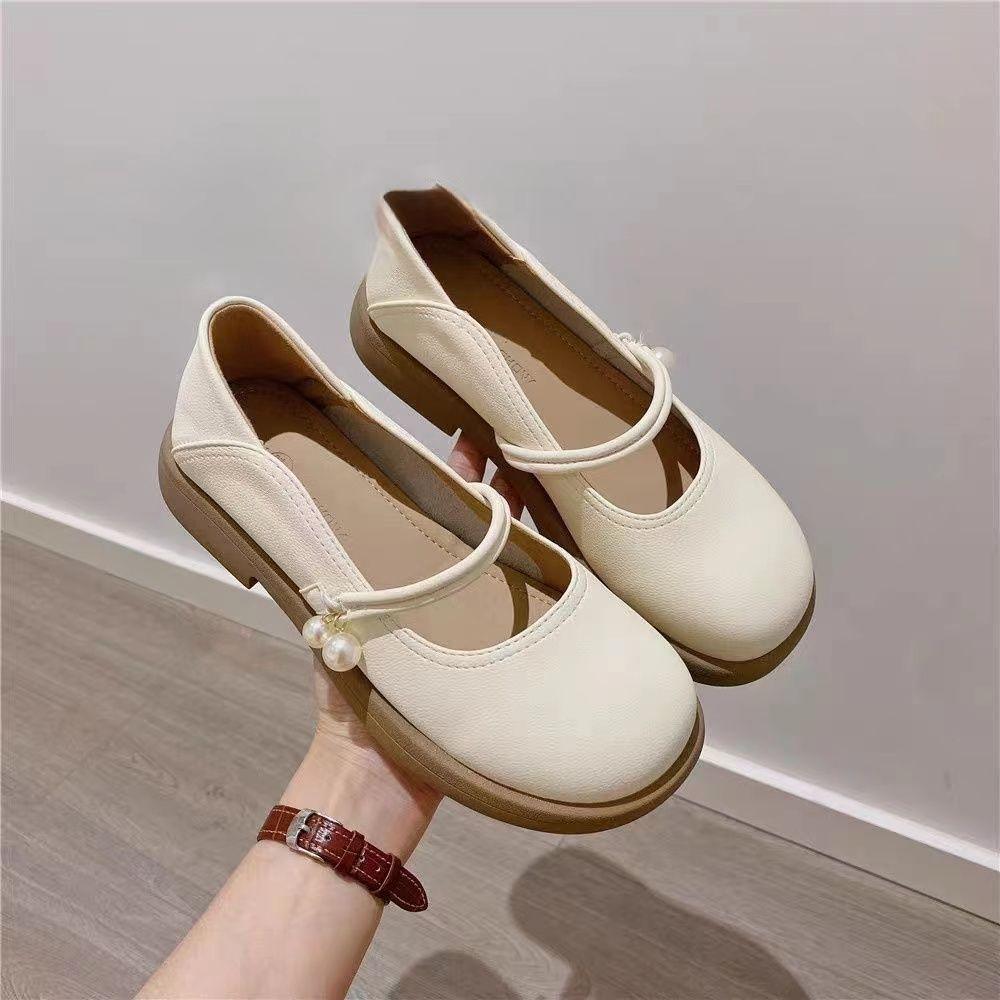 Korean Version of Soft-soled Mary Jane Small Leather Shoes Women's Summer 2025 New Flat-soled Pearl French Versatile Ins Tide