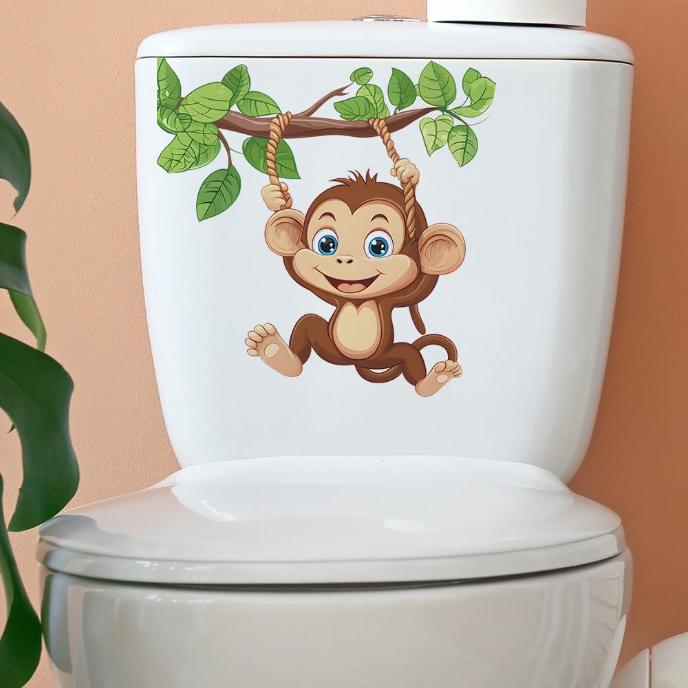 Animacinis žaismingas beždžionė vonios kambarys vonios kambarys tualetas su namų puošybos dekoratyviniais lipdukais