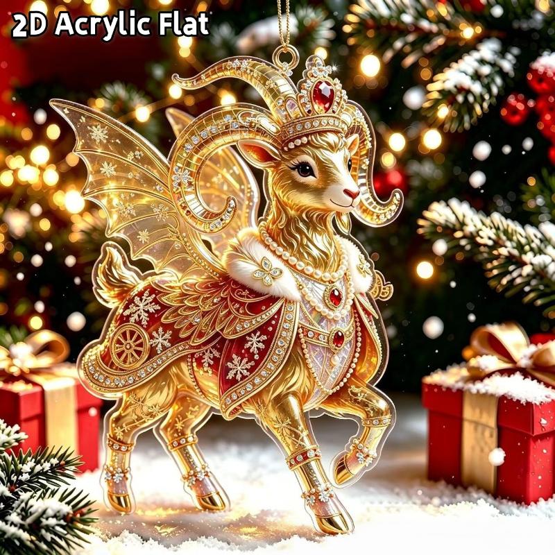 2D Flat Goat Hanging Ornament Acrylic Animal Pendant Christmas Tree Decoration Car Rearview Mirror Charm New Year Hanging