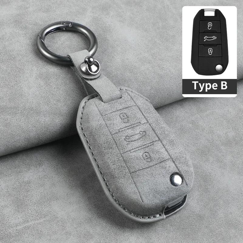 

Leather Car Flip Key Case Cover For Peugeot 208 308 408 508 2008 3008 4008 5008 For Citroen C3 C4 Cactus C6 C8 Auto Key Shell For Citroen