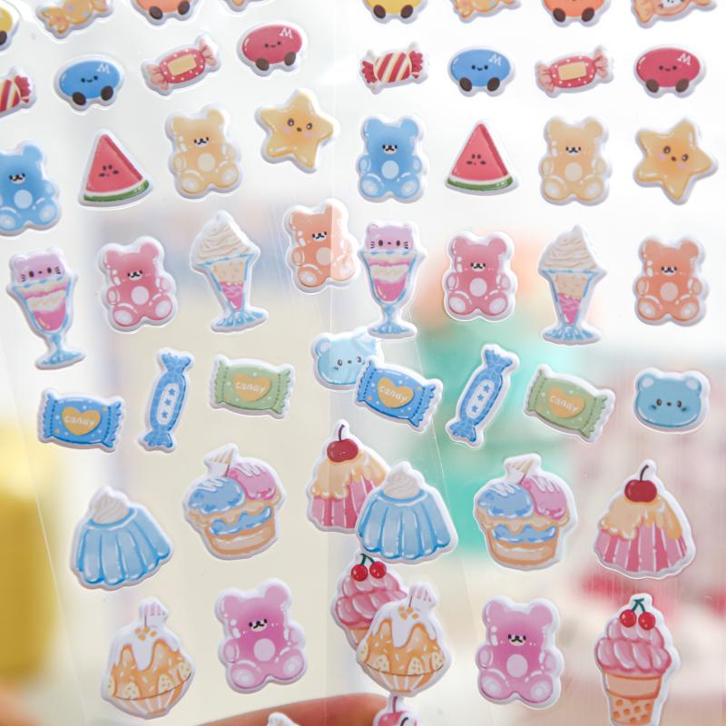 4 Style Stickers Kawaii Dessert Shop Foam Flat Journal Sticker Stationery Supplies Aesthetic DIY Cup Photo Frame Decorative