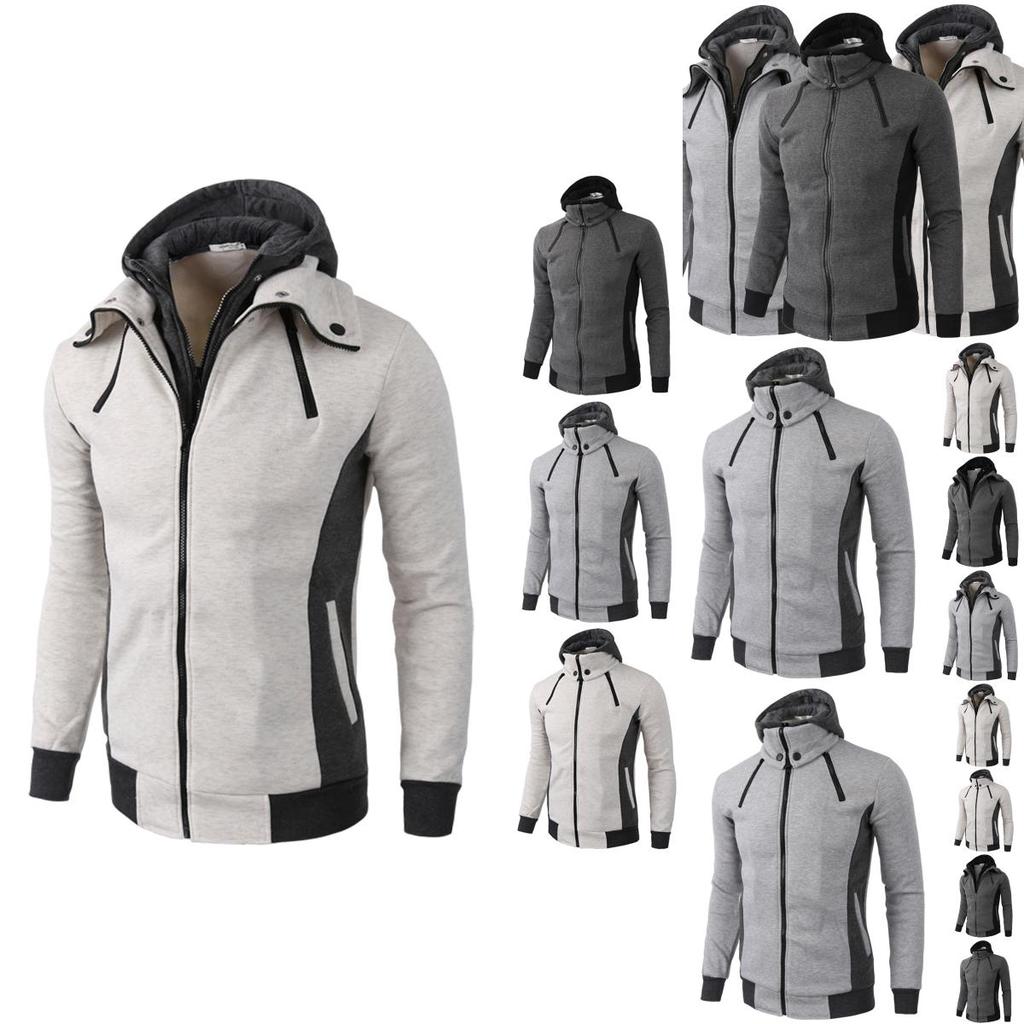 Stylish Mens Solid Color Hoodie With Zipper Closure And Cozy Side Pockets For Comfort