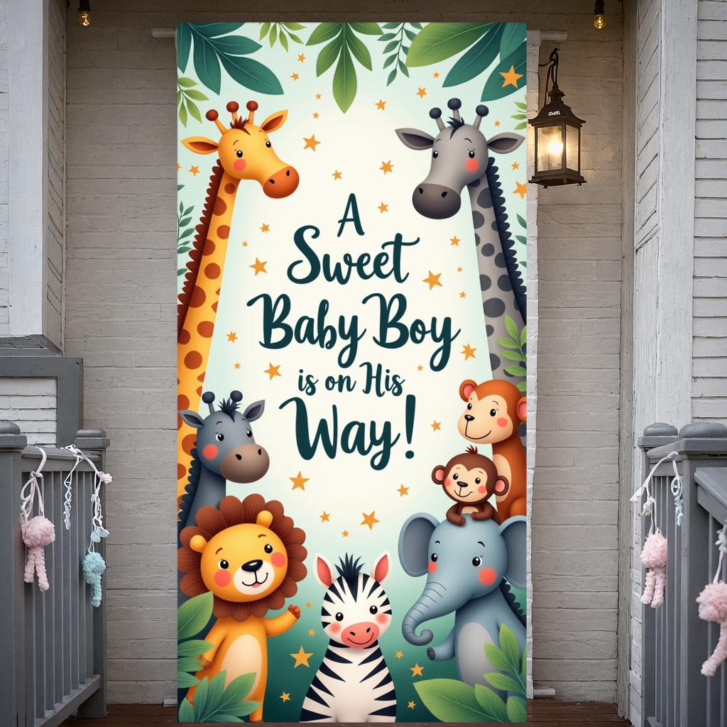 Welcome Baby Banner Animal Characters Cute Baby Banner Newborn Celebration Banner Cartoon Design Baby Event Decor For Welcome