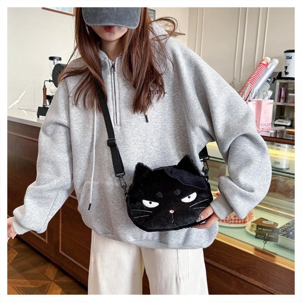 Cute Carto Design Black Cat Bag Furry Large Capacity Crossbody Bag Shoulder Bag for Women