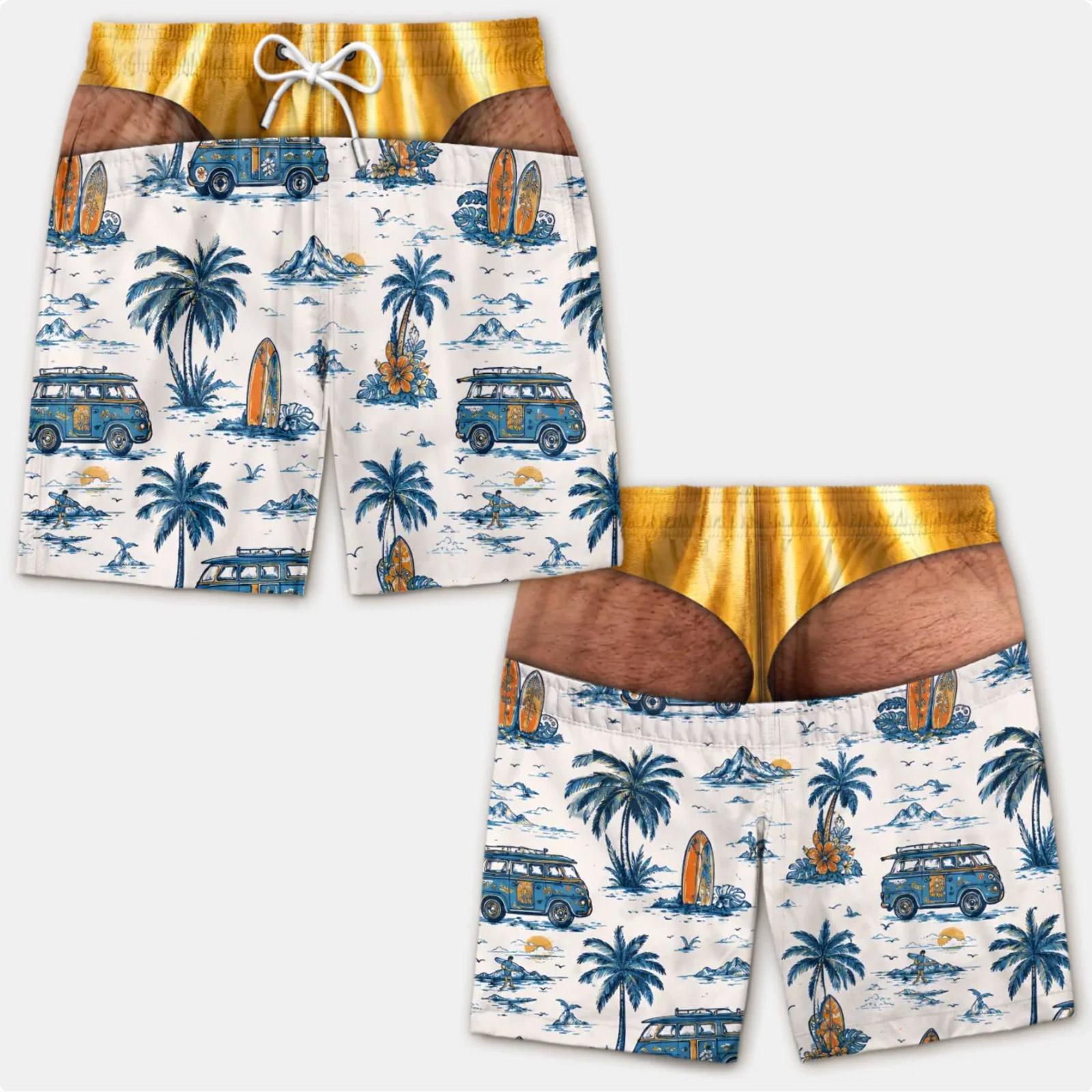 Herren Hawaiianische Strandshorts Schnelltrocknende Badehosen S gelb
