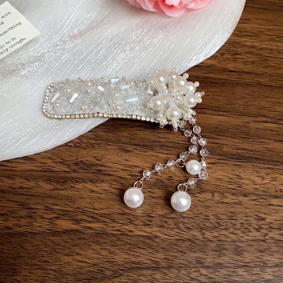Korean diamond flower pearl fringed hairpin Internet celebrity sweet girl heart BB clip niche design sense personalized hair accessories