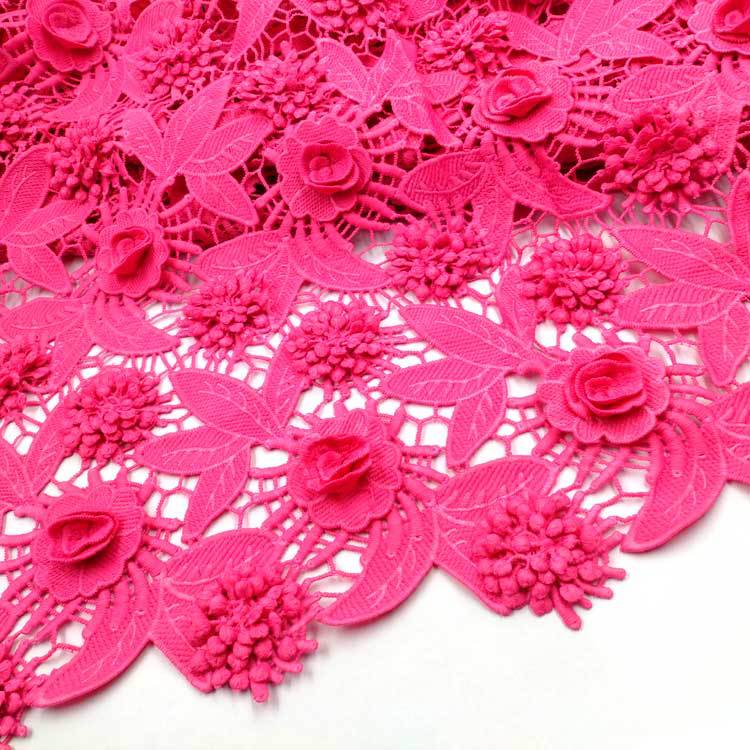 Water-soluble lace fabric, milk silk embroidery full width, three-dimensional hollow embroidery cloth, heavy industry multi-layer decal, rose red