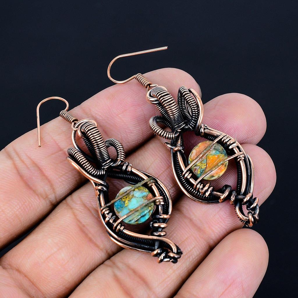 Orange Spiny Oyster Earrings, 999 Copper Wire Wrap Gemstone Jewelry, Handmade Earrings, Amazing Jewelry, Gift For Her