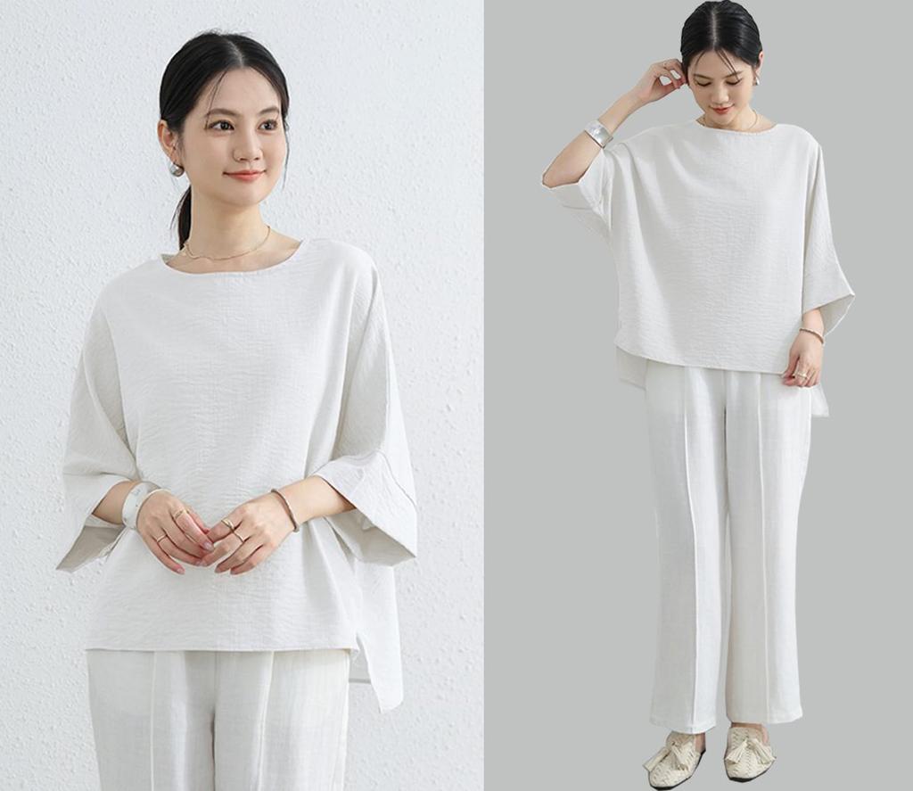 Dolman Summer Short Loose Body Cut and Summer Elegant [fourfivesixharu] Women's Blouse, Sleeve, Top, T-Shirt, Sleeve, 5/8 Sleeve, Fit, Pullover,