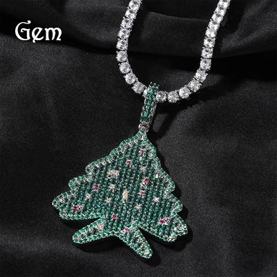 Men's Zircon Christmas Tree Hip-Hop Pendant Necklace - European & American Trendy High-End Jewelry