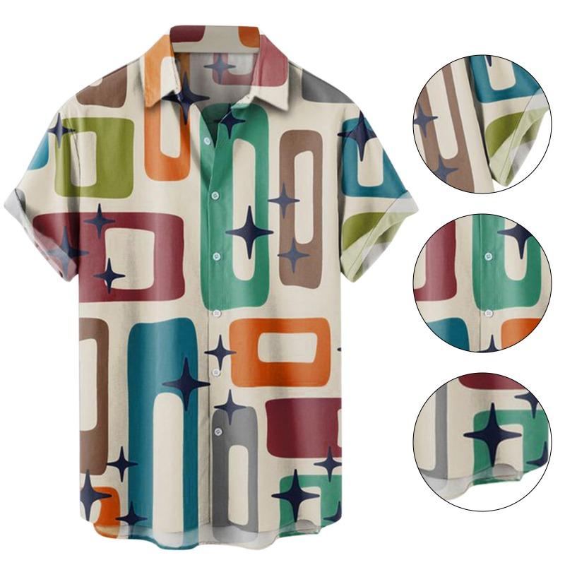 Men's Casual Shirt 3D Music Note Printed Hawaiian Men's Short Sleeve Lining