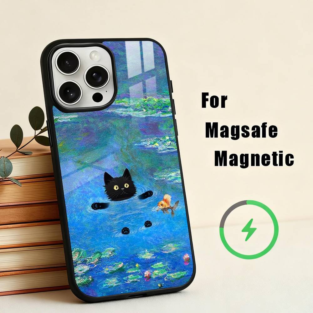 Matisse Monet Black Cat Funny Art  Phone Case For iPhone17,16,15,14,13,12,11 Plus,Pro Max Magnetic For Magsafe Wireless Charging