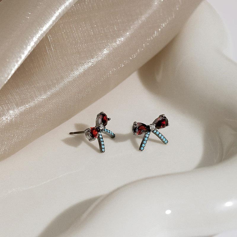 Schleifen-Ohrstecker Französische Retro-Ohrringe Neujahrs-Dark-Style Schwarzgoldene Ohrringe