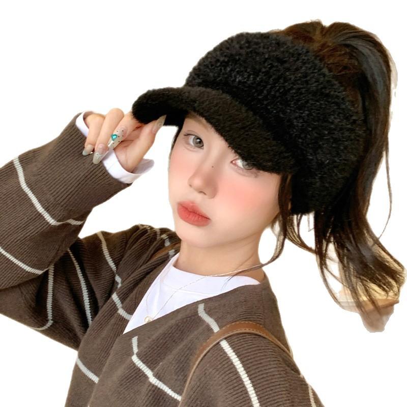Women's Autumn and Winter Versatile Plush Empty Top Baseball Hat Outdoor Cycling Windproof Ear Protection Hat Fashionable Casual Warm Hat
