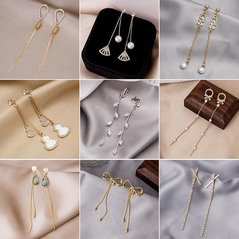 

Eardrop Earrings Dangler Rhinestone Jewelry Bridal Korean Fashion Stud Earring Tassel Pearl Long Tail