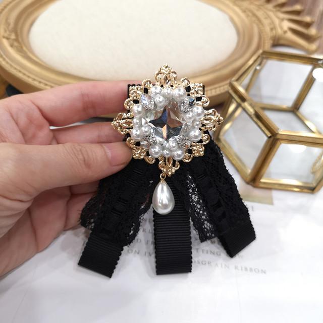 Fabric Bow Tie Brooch Pin Lace Bowknot Cravat Crystal Women 'S Shirt Collar Pins Fashion Jewelry Clothing Accessories