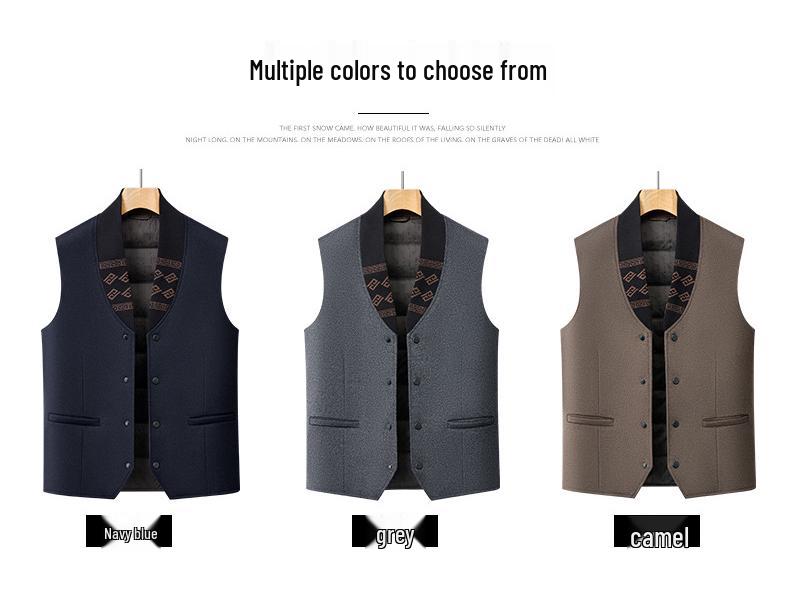 Men's 2025 Winter 100% Wool Tweed Down Vest - White Duck Down, Business Casual Style