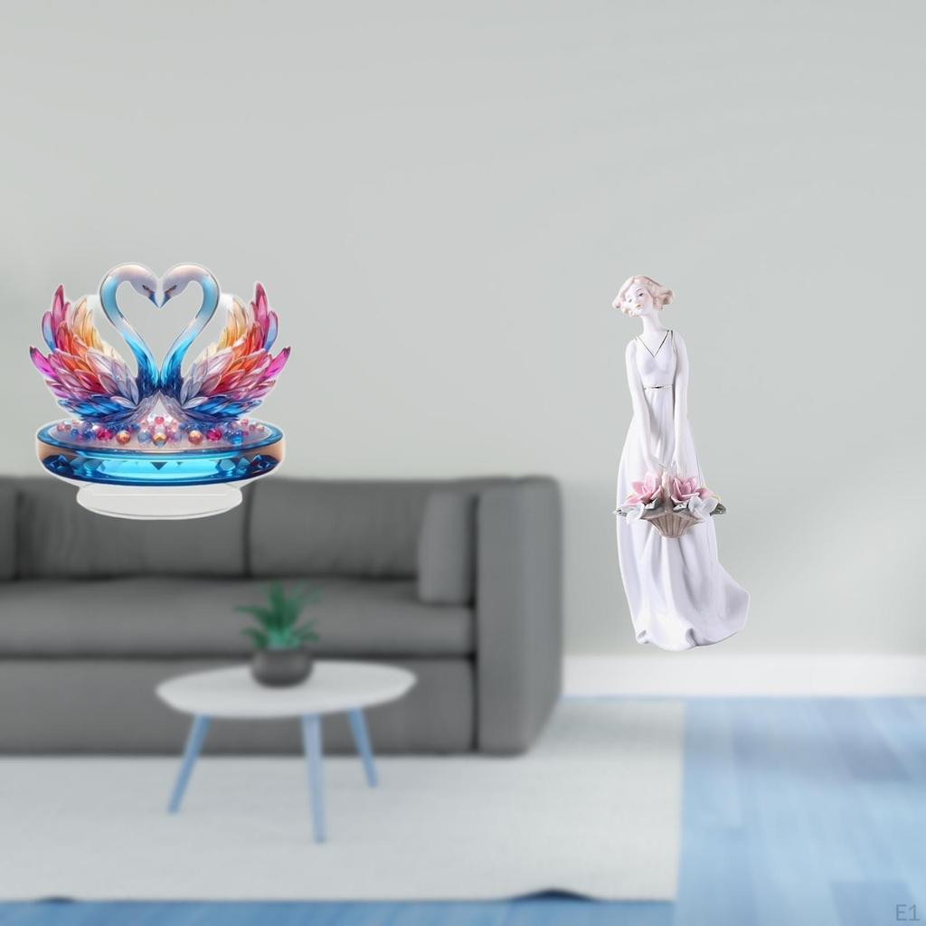 Acrylic Swan Sculpture And Porcelain Lady Figurine Modern Tabletop Centerpiece Nordic Girl Statue