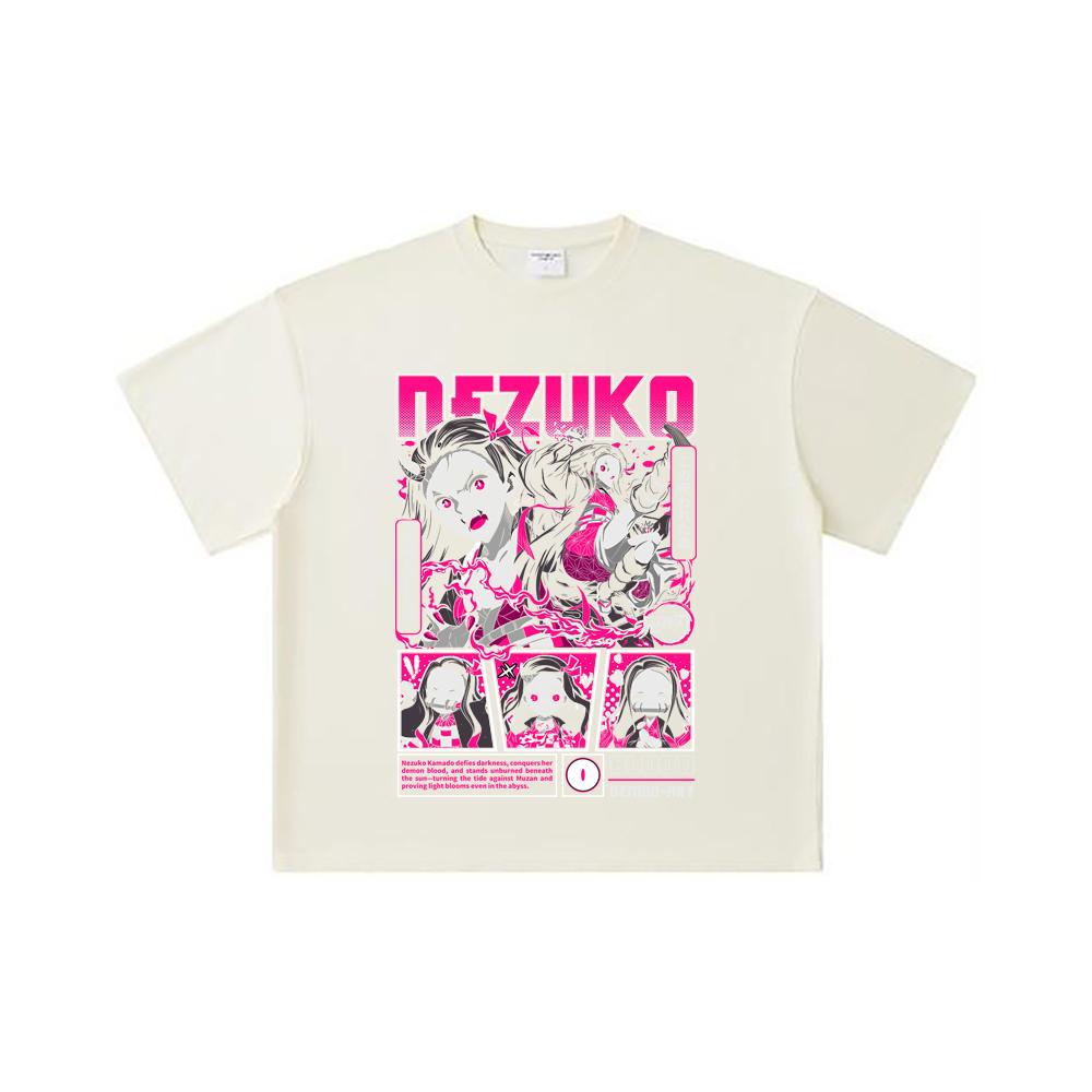 260 GSM Double Yarn 32 Count 100% Cotton Demon Slayer V56 Nezuko Print Unisex Heavy Cotton T Shirt