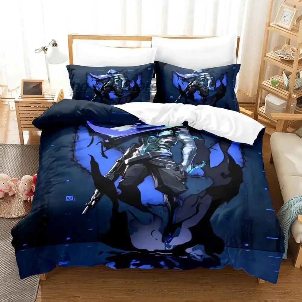 

Комплект постельного белья Game VALORANT Omen Single Twin Full Queen King Size для взрослых и детей, комплект постельного белья Anime Bed Sheet Set EU Single(135*200cm)3pcs