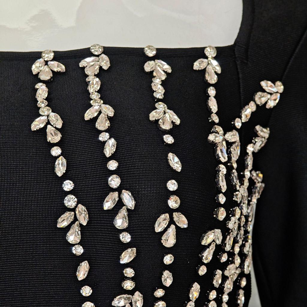 European & American Luxury Rhinestone Square Neck Bandage Dress - Slim Fit, Elegant Socialite Evening Wear.