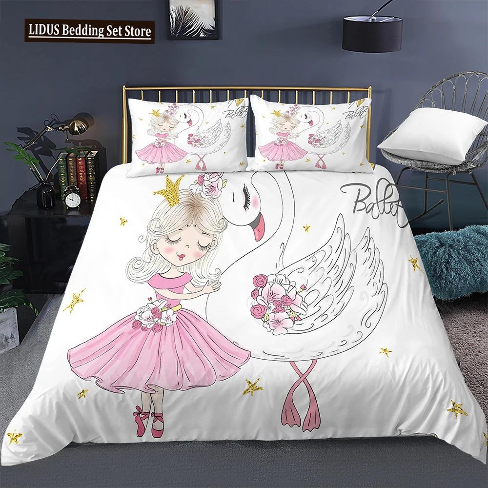 Cartoon Bedding Set For Kids Children Crib Danceing Girl Duvet Cover Set & Pillowcase Edredones Niños Princess Quilt Cover