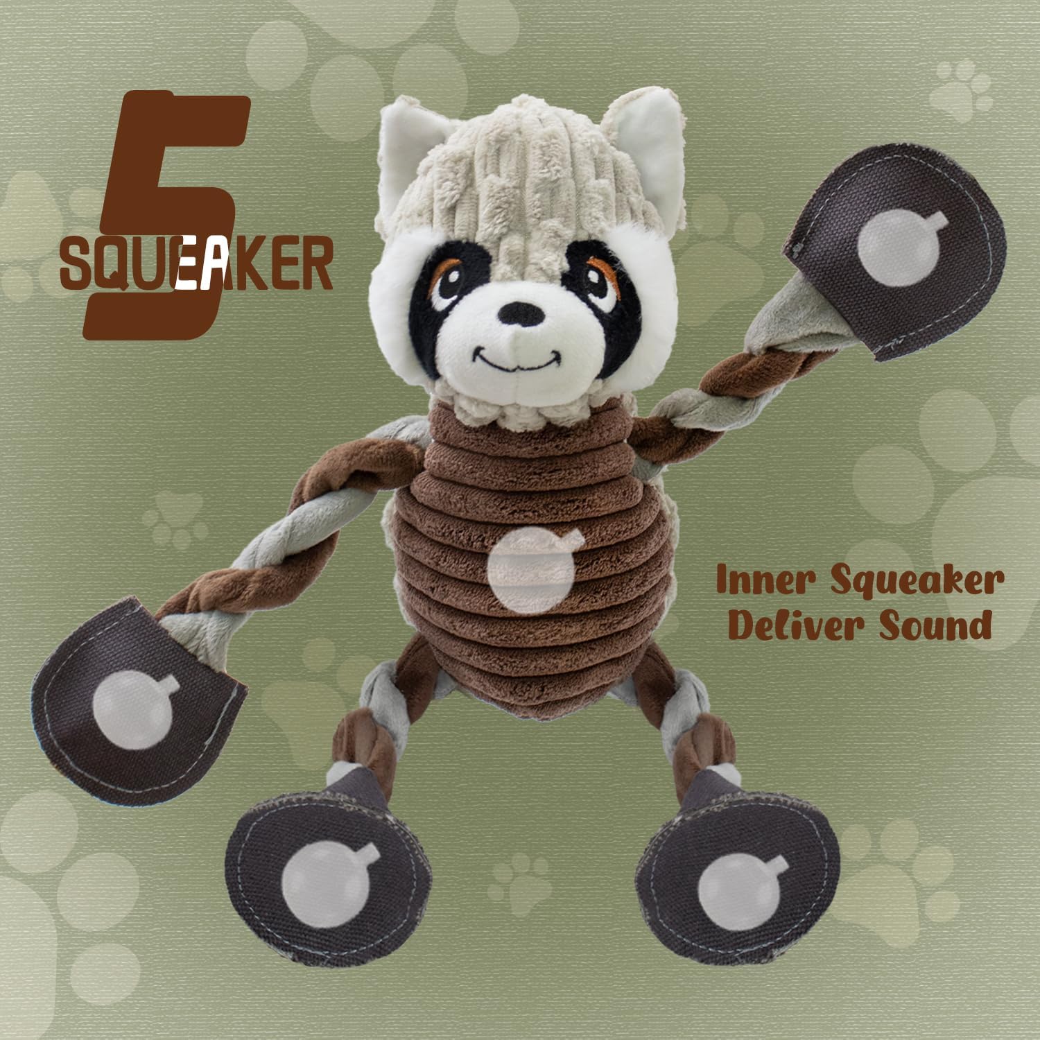 Squeaky Dog Toys, Tug of War Plush Toys with 5 Squeakers, Stuffed Dog Toys to Keep Them Busy, Chew Toys with Crinkle Paper for Small & Large Breeds