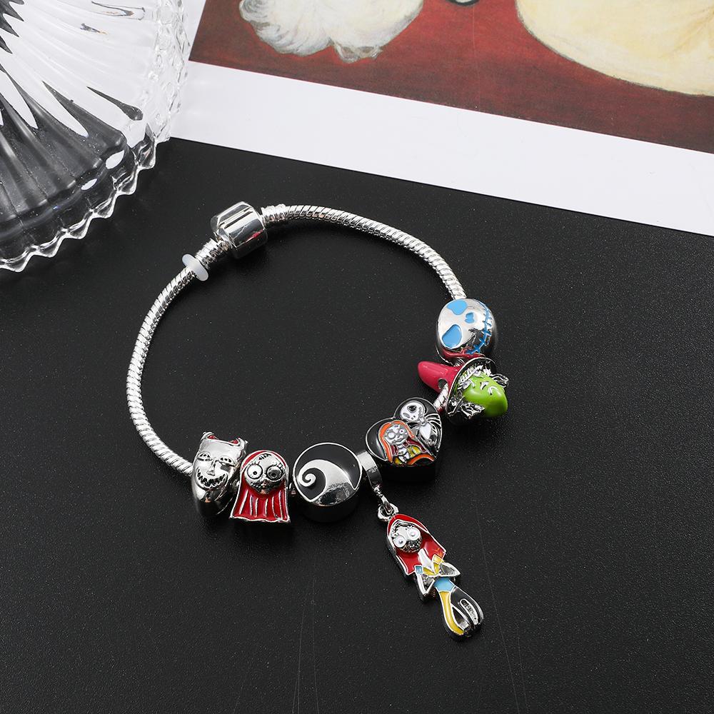 The Nightmare Before Christmas Enamel Charm Bracelet Jack Skellington Sally DIY Couple Beads Bangles Gifts for Lovers