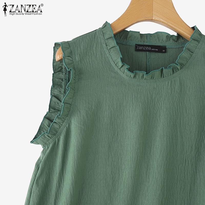 ZANZEA Summer Women Sleeveless Ruffled Casual Loose Tank Tops