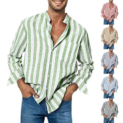 Men's Fashion Casual Pocket Striped Button Long Sleeve Top T Shirt Shirt