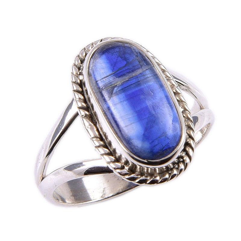 Natural Kyanite Gemstone Handmade 925 Solid Sterling Silver Gift Ring S.7 I0m44