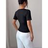 Women's Elegant Pearl Deep V Neck Tops Summer Ruched Short Sleeve Fitted Dressy Casual T Shirts