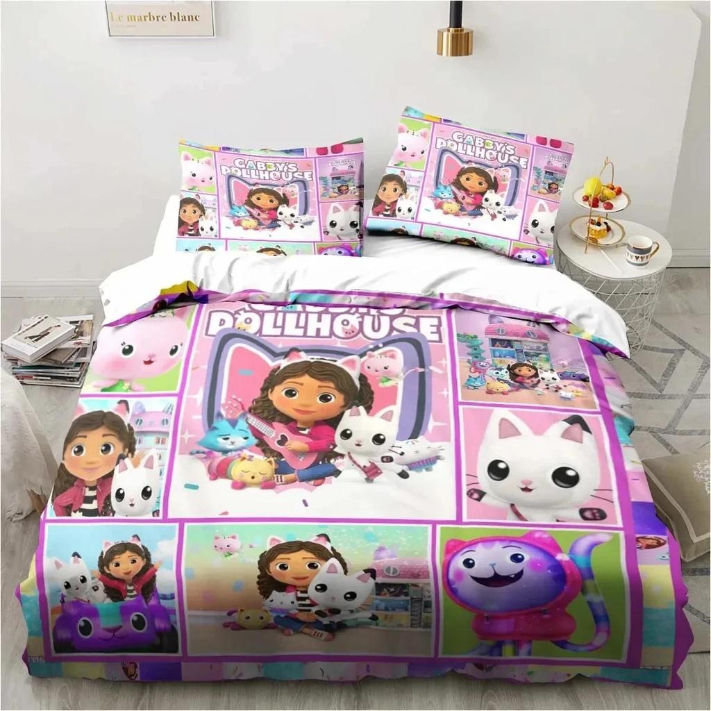Cartoon Gabbys Dollhouse Bedding Set Duvet Cover Bed Set Quilt Cover Pillowcase Comforter king Queen Size Boys Adult Bedding Set