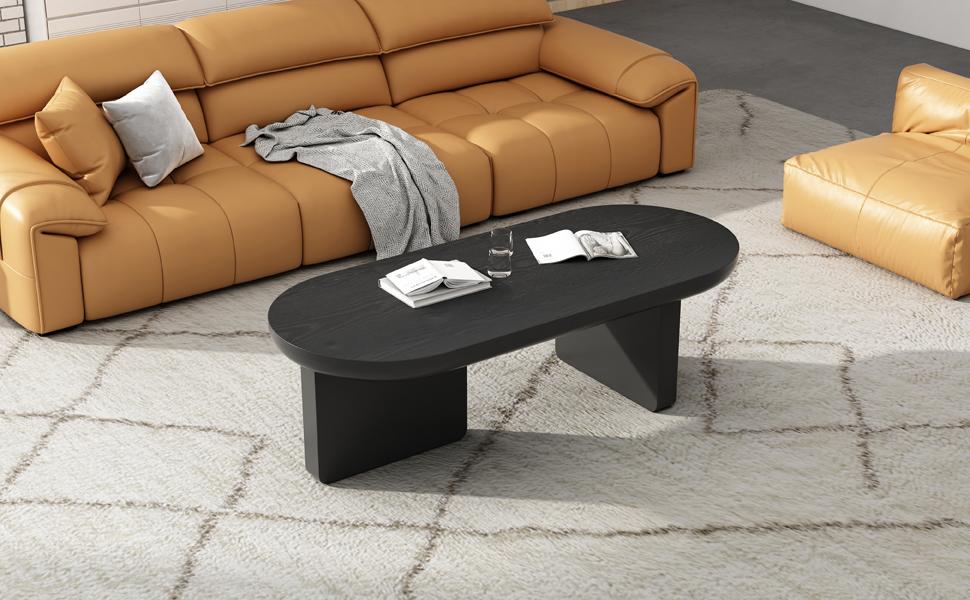 N625P300081S) 119.7*49.8*35.5 cm Black Modern Minimalist Coffee Table, Spray-Painted Living Room Table, Oval, MDF