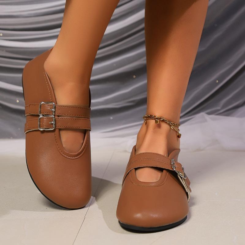 Fashion Mary Jane Shoes 2025 New Fashion Women's Flats Soft Comfortable Ballet Shoes Women's Double Buckling Design Round Toe Sneakers
