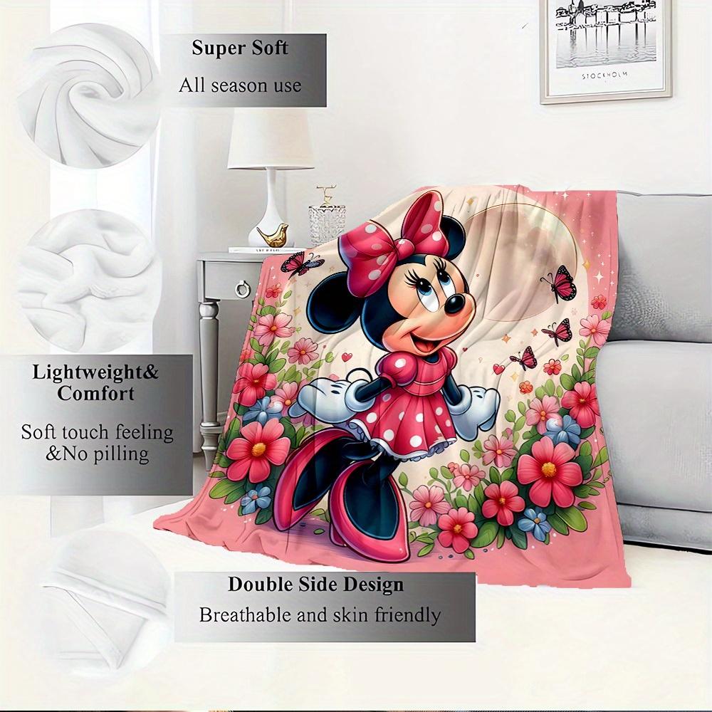1pc Flannel Minnie Mouse Floral Bedding Throw Blanket Sofa Cover Gift Home Decorative Lightweight Soft Warm Throws for Couch